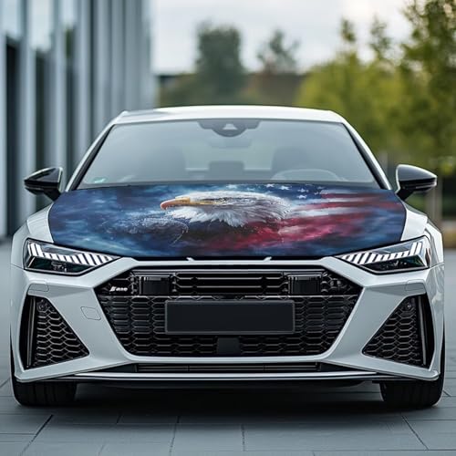 Image of American Flag Eagle Car Hood Cover Scratch Car Protector Waterproof Auto Hood Wrap Blanket Universal Auto Exterior Accessories for Sedan SUV Pickup Truck Jeeps