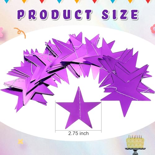 Image of Spakon 65 Feet Glitter Star Paper Garland Banner Hanging Decoration Star Streamers Double Side 2026 Graduation Decorations for Wedding Birthday Festival New Year Party Decoration (Purple)