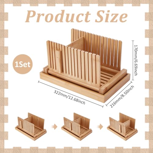 Cortador de pan de bambú para hogazas y bagels con base para recoger migas 4
