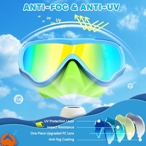 Image of MOMUSE Kids Swim Goggles 3-14 with Soft Fabric Strap, 3D No-Leak Nose Cover | No Hair Pulling, Mirrored Shatterproof Lens, Anti-Fog & UV Protection, Diving Mask Swimming Goggles Toddler /Youth Boys Girls
