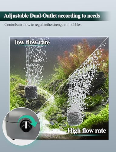 Image of UPETTOOLS Aquarium Air Pump Grey, Fish Tank Air Pump with Accessories Adjustable Dual Outlet Oxygen Pump with 2 Air Stones Extra Large Air Volume for Up to 160 Gal Fish Tank 3.5W