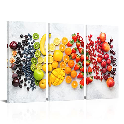 Mloml 3 Pieces Colorful Various Fruit Canvas Wall Art Strawberries Blueberries Cherries Mango Painting Food Picture For Kitchen Dining Room Decor Stretched And Framed Ready To Hang 16X32Inchx3Pcs #TOP5