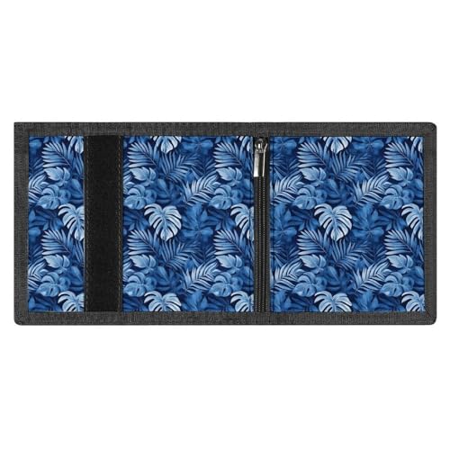 Blue Tropical Plants Print Wallet for Men, 8 Credit Card Holder Slim Minimalist Front Pocket Small Mens Bifold Wallets3