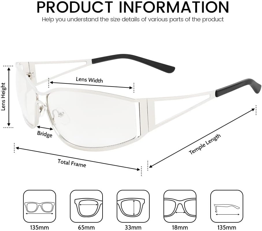 JiSoo Y2K Sunglasses for Women Cool Silver Sunglasses - 2000s Clear Glasses Rave Festival Accessory - Image 6