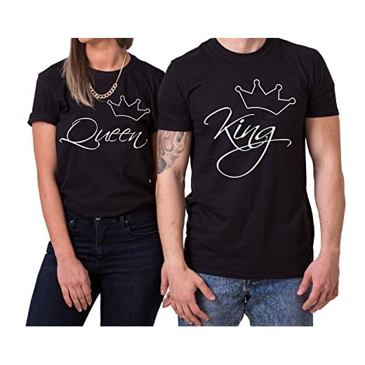 Line King Queen Partnerlook Camiseta de los Pares Dulce para Parejas como Regalos, Größe2:XL;Partner Shirts:Herren T-Shirt Schwarz