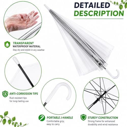 Image of Transparent Clear Umbrella for Rain & Wind - Large Waterproof Windproof Stick with J Handle for Men & Women, Stylish Rain Protection for Travel, Outdoor Events & Daily Use (Pack of 1)