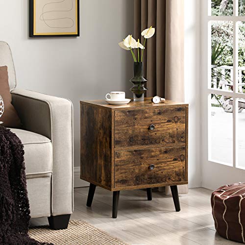 VASAGLE Sofa Side Table, End Table with 2 Drawers, Tapered Legs, Retro Style, Rustic Brown ULET174B01 - Image 2