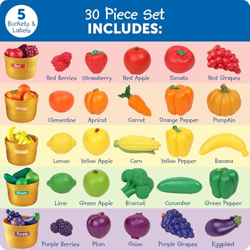Image of Learning Resources Farmer's Market Color Sorting Set - Pretend Play Food Sets for Kids Kitchen, Color Sorting Toys, Plastic Fruit and Vegetable Toy for Kids Kitchen Set, Play Food for Toddlers 1-3