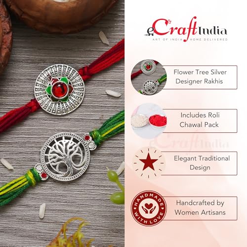 Image of eCraftIndia Unisex Adult Set Of 2 Peacock Feather Designer Rakhis For Brothers With Roli Chawal