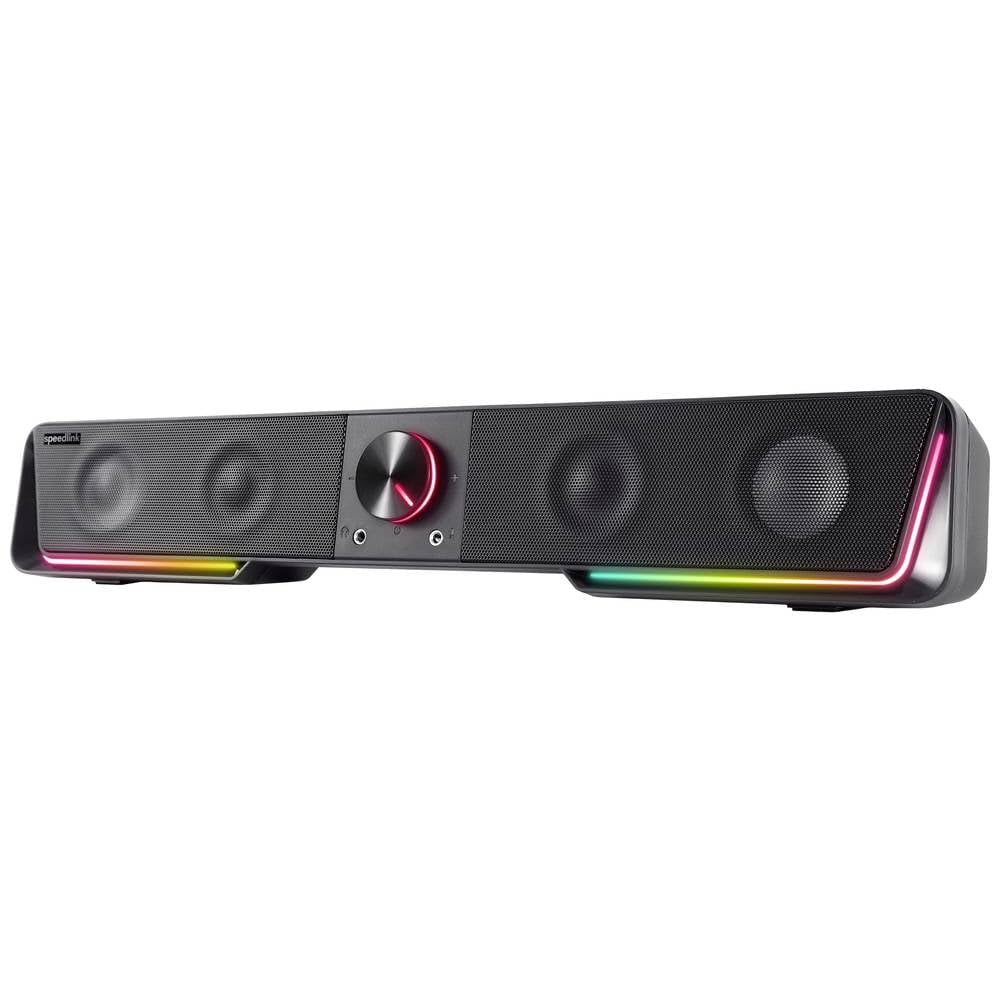 Speedlink Gravity RGB Stereo Soundbar - Altoparlante con connessione Bluetooth per smartphone/tablet - Illuminazione RGB - jack per cuffie e microfono, nero