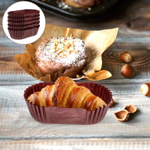 Angoily Banana Bread Pan 1000PCS Paper Cupcake Baking Cups Oval Mini Cupcake Liners for Baking Muffins, Cupcakes or Mini Snacks, Mini Loaf Liners for Baking (Chocolate) Bread Pan