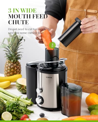 GDOR Juicer Machine 800W 3" Wide Mouth Juicer for Whole Fruits and Vegetables 3 Speeds Centrifugal Juicer Quick Juicing Juice Extractor Machine Easy to Clean with Brush Stainless Steel BPA-Free - Image 6
