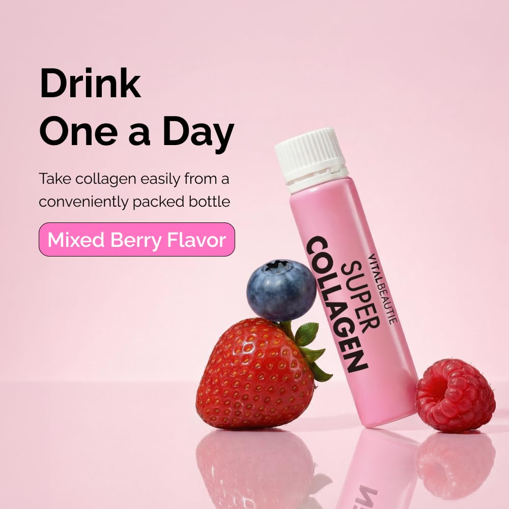 VITALBEAUTIE Super Collagen Drink – 3,500mg Low‑Molecular Fish Collagen (5 Types) – K‑Beauty Liquid Beauty Ampoules, Mixed Berry Flavor (Naturally & Artificially Flavored) – 14 x 25 mL — Amazon image 7