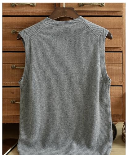 Men’s Solid Color V-Neck Wool Sweater Vest Fall Winter Loose Knit Pullover Sleeveless Casual Striped Tank Tops4
