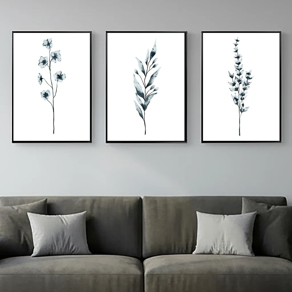 GOSRD Canvas Painting Green Plant Leaf Wall Art, Nordic Botanical Minimalist Poster Print for Living Room Bedroom Decoration(50x75cm-3Pcs)