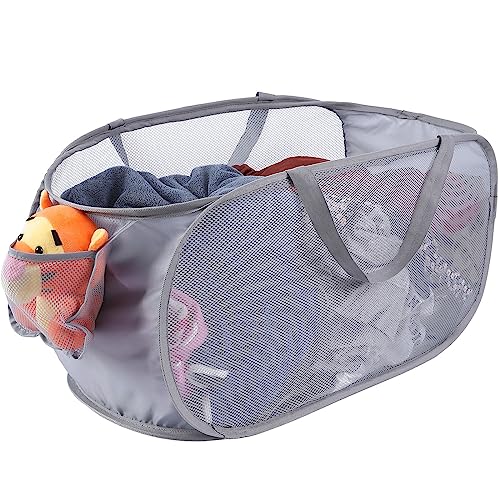 Kimmama Grand panier à linge pliable en maille, panier à linge dépliable avec poche latérale, bac de rangement pour vêtements amovible avec poignée pour...