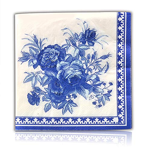 Meiosuns Napkins Floral Paper Napkins Tea Cups Paper Cocktail Napkins Decorative Napkin for Tea Party, Birthday (Blue and Gardenia Flowers, 20 Count) - Thumbnail 2