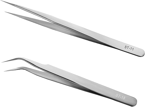 Vista 23 de Ainiv Juego de pinzas de precisión, juego de 11 piezas de pinzas antiestáticas ESD, juego de pinzas curvas de acero inoxidable no magnéticas