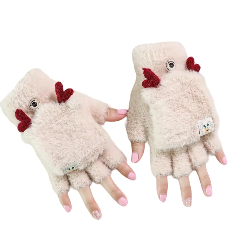 Gloves for Women Winter fingerless Hand Gloves for Girls Faux fur Fleece Mitten Woolen Touch Screen Finger warm gloves for women Warmer (Freesize)-image-23