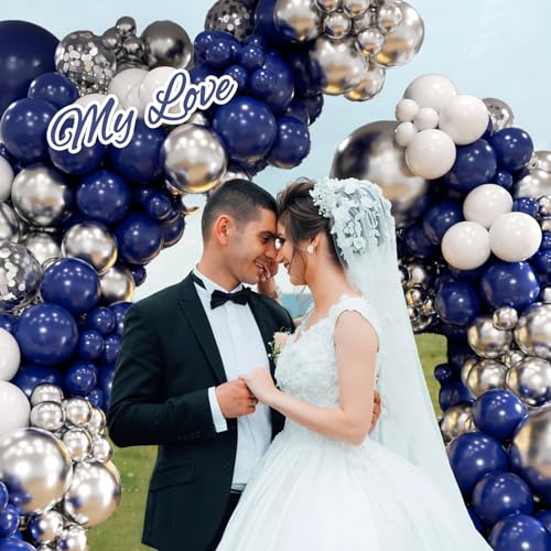 Navy Blue Silver Balloon Arch Kit with Blue Metallic Silver White Balloons by FOTIOMRG - Used condition - Image 5