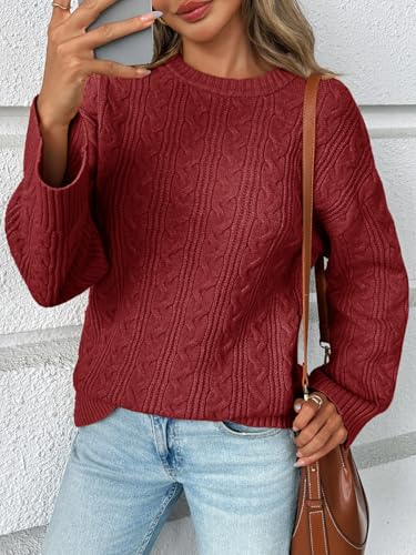 Saodimallsu Womens Cable Knit Sweater Oversized Long Sleeve Chunky Knit Crew Neck Fall Pullover Sweaters Top3