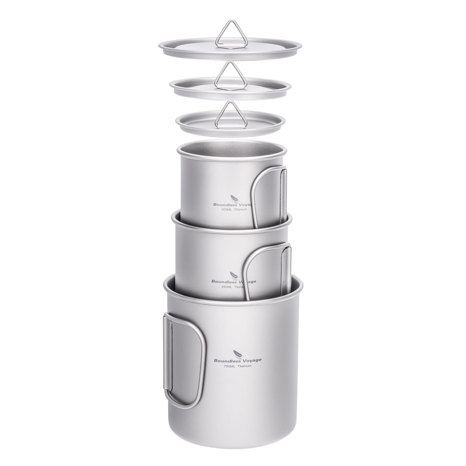 Boundless Voyage Tytanowy kubek z pokrywką na zewnątrz tytanowy lekki kubek do kawy na piesze wędrówki z plecakiem kemping (Ti3250D-300ML+450 ml + 750 ml)