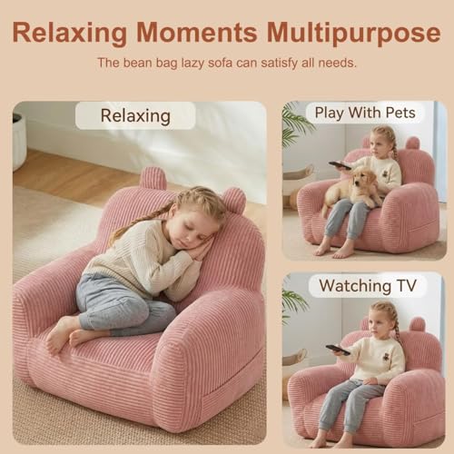 Image of Kids Bean Bag Chair Sofa with Filler Stuffed Filling Memory Foam Lazy Comfy Chairs Boys Girls Gaming Reading Relaxing Cute Living Room Bedroom Cozy Pocket Floor Relaxing Sofa