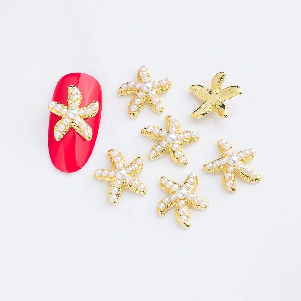 qbodp 20 Pcs Nail Charms, Fashion Nail Ornaments, Pearl Starfish Decorations for Nail, Nail Supplies Nail Art Decoration Accessories,Gold