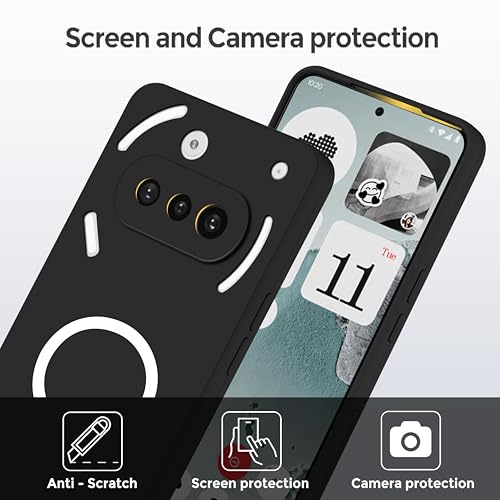 Image of SBMS Silicone Back Cover Case for Nothing Phone 3A 5G | Soft Micro-Fibre Lining Inside | Magsafe Print On Back Side Camera Protection Bump | Shockproof Case For Nothing 3A 5G (Magsafe Print Big Black)