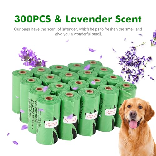 REVER GH51, 300 Stück Hundekotbeutel, Biologisch Abbaubare Hundekotbeutel, Auslaufsicher und Extra Dicke, mit Lavendelduft (20 Rollen, 15 pro Rolle)