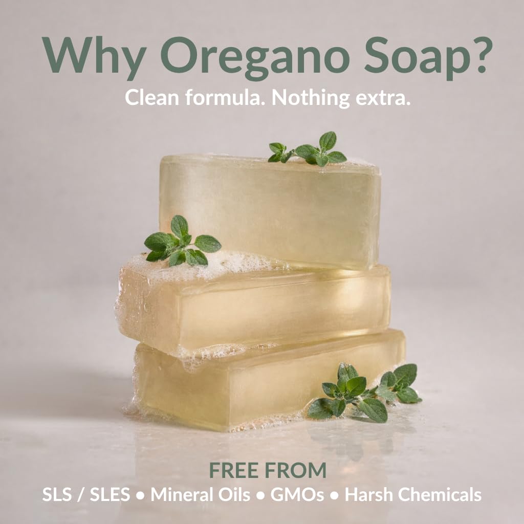Lot de 5 barres de savon à l'huile d'origan - Savon nettoyant naturel pour l'acné, l'eczéma, les pieds et les ongles - Lavage du corps et des mains