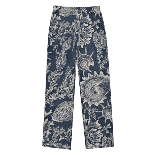 Boys' Pants Sea Coral Seashell Dark Blue Long Bottoms Jogger Pants Elastic Waist Trousers with Pockets S-XL