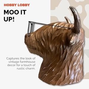 Highland Cow Wearing Glasses Sculpture–Distressed Faux Taxidermy–Resin Metal Animal Sculpture–Country Western Themed Party Decorations–Farmhouse Style Decor for Home Office Desk More