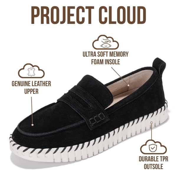 Image of Project Cloud Genuine Leather Loafers for Women - Memory Foam Womens Shoes - Non Slip Spring Loafers Flexible Sole - Fashion Shoes for Women 2026 (Filide)