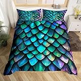 Feelyou Dragon Scales Duvet Cover for Kids Teens Reptile Skin 3D Bedding Set...