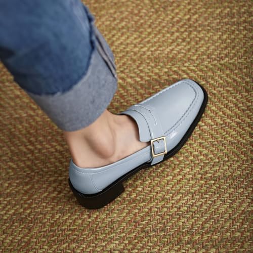 Image of MOOMMO Women Chunky Heel Penny Loafers Square Toe Buckle Slip On Comfort | Office Ladies Loafer Pumps 2 inch Stacked Block Heel Dress Loafers Oxfords Walking Dress Shoes Casual Size 4-11 M US
