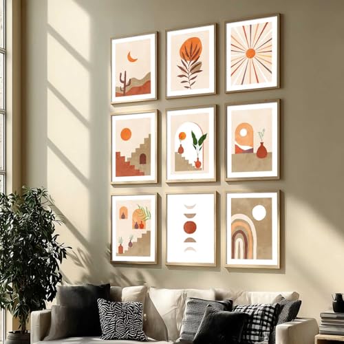 Image of kotart Aesthetic Abstract Art Home Decoration | Boho Floral Paintings With Frame For Living Room Bed Room Hotel Wall Decor Digital Reprint Set of 9 (13X17 inch)