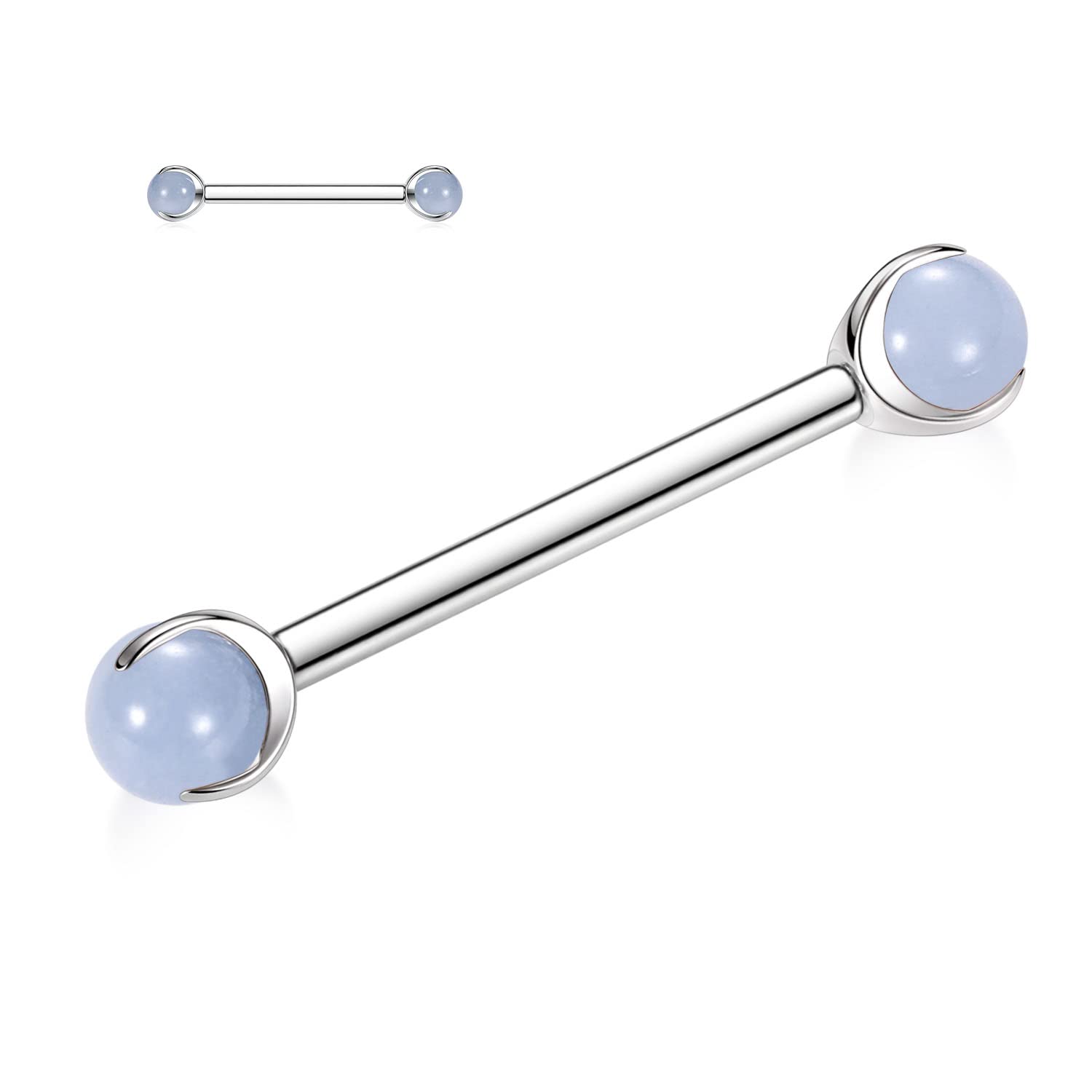 Intern Geschroefde Titanium Tepelpiercing Met Ronde Opaal Stenen In Bezel Setting