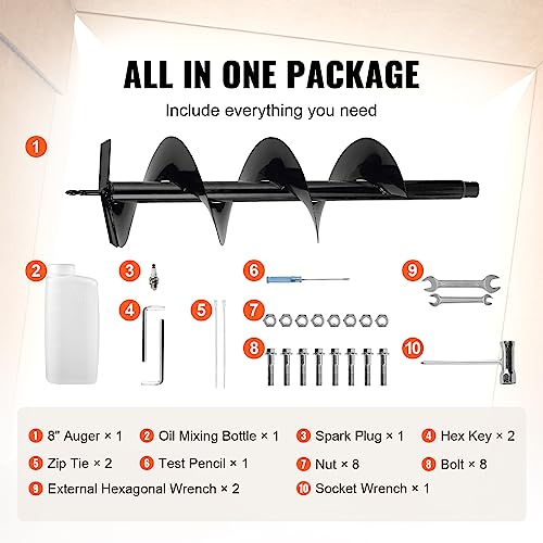 Image of VEVOR Post Hole Digger, 43cc 1250W Auger Earth Digger, Gas-Powered (Fuel)
