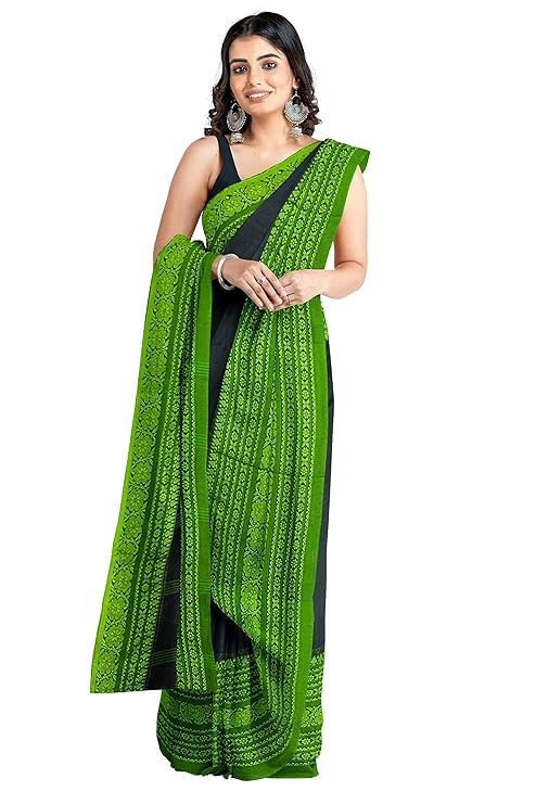 Image of eC ESHA'S COLLECTION Women's Cotton Blend Begumpuri Handloom Saree With Unstitched Running Blouse Piece