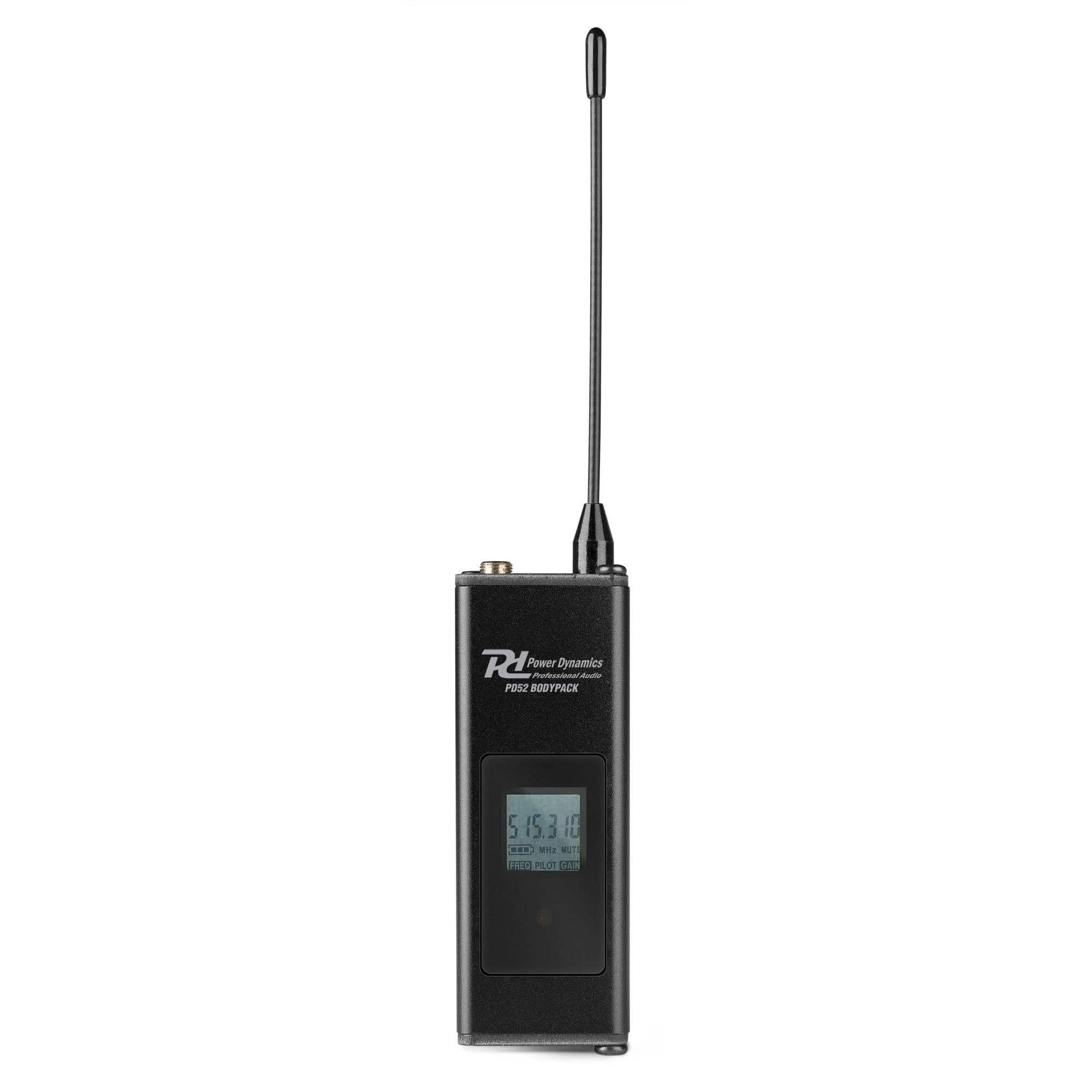 Power Dynamics PD528B UHF 8-Kanal Bodypack Funkmikrofon System mit Headsets und Lavaliermikrofonen, rauscharme Übertragung, große Reichweite, LCD-Displays, Metallgehäuse