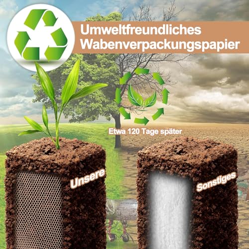 12Pcs 3D Wabenpapier Verpackungspapier 33cm x 4m, Aufrüsten und Verstärken, Luftpolsterfolie Öko Alternative für Versand und Umzüge Zerbrechliche Gegenstände mit 20 Zerbrechlichen Aufklebern