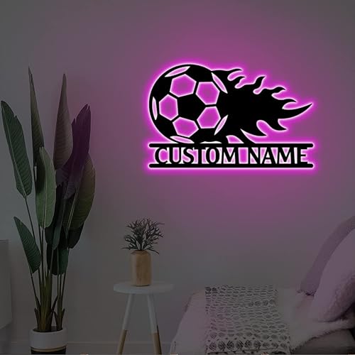 Miniatura 5 de Letrero de neón de fútbol personalizado, letrero decorativo de pared de fútbol, lámpara de fútbol con nombre personalizado con luz de nombre,