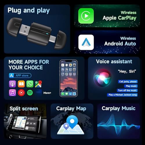Image of Dyazo 2-in-1 Wireless CarPlay & Android Auto Adapter | Plug & Play USB /Type-C | Converts Factory Wired CarPlay Auto to Wireless | 2.4G /5G Stable WiFi Connection | Compatible with iOS & Android (Black)
