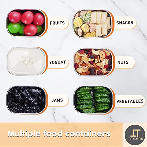 Image of Tanjiae Small (1 CUP) Stainless Steel Snack Containers for Kids | Easy Open Leak Proof Food Containers with Silicone Lids - Perfect Metal Toddler Lunch Box for Daycare and School (8oz)