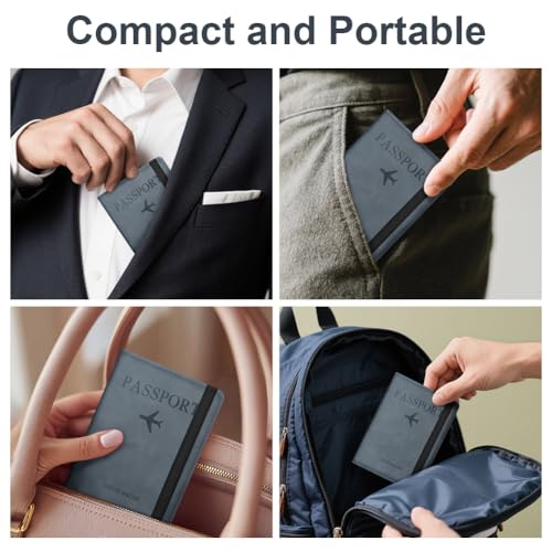 AOOSU Funda Pasaporte, Porta Pasaporte con Bloqueo RFID, Cuero de PU Porta Documentos Viaje Impermeable Resistente Desgaste para Pasaportes Tarjetas Crédito Funda Tarjeta Identific (Azul Oscuro) - imagen 7