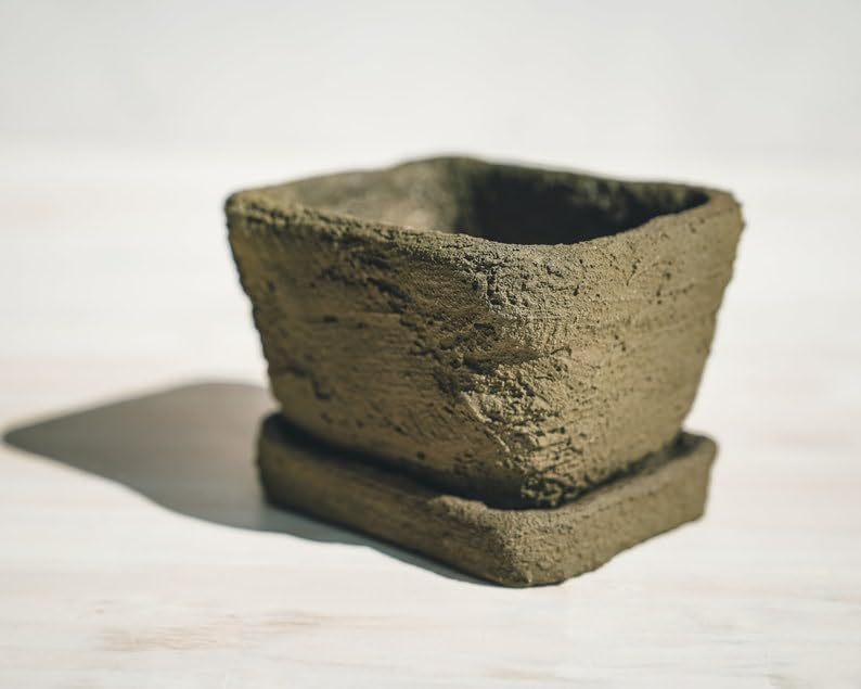 Earthen Brown Concrete Planter | Small Rectangular Pot with Clean Lines, Modern Succulent & Herb Box for Windowsill and Shelf