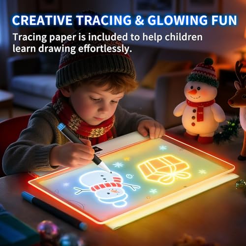 Image of Rechargeable LED Drawing Board, 16.6 Inches Lumiboard, 8 Colors & 3 Modes, LED Note Board with Build in Stand, Includes 7 Markers & 1 Hanging Chain, Great Gift for Children-Easter Gifts