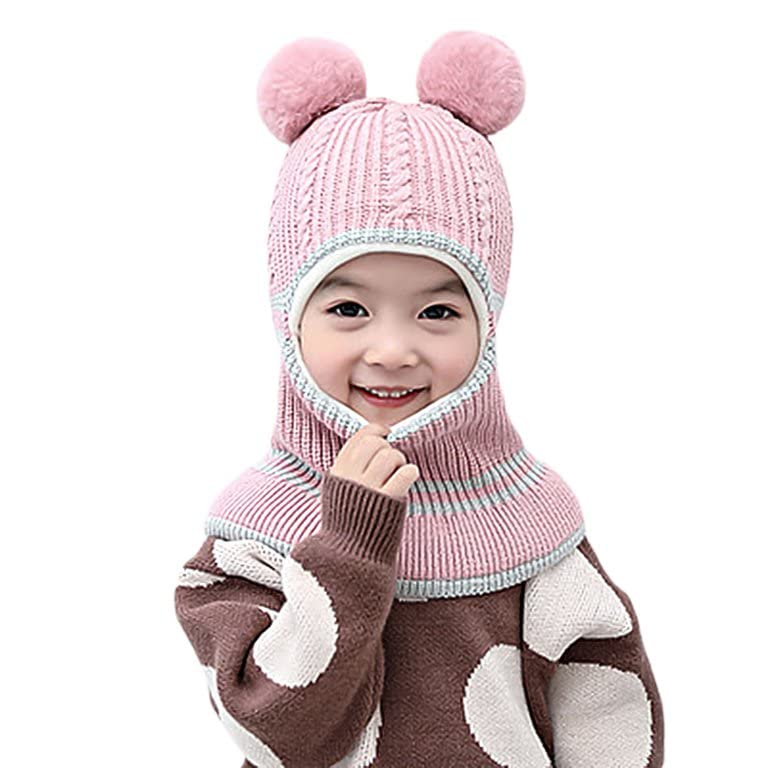 Image of Toddler Winter Hat Monkey Caps Baby Fleece Lined Earflap Hood Skull Caps for Kids (Pink, 6 Months to 7 Years)