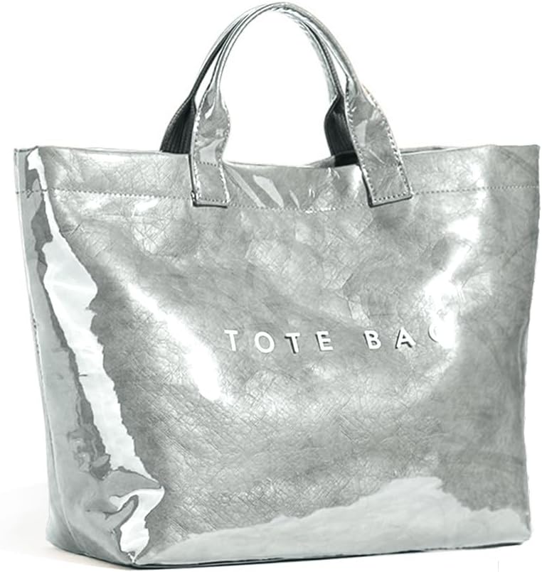 KAMEILONG Women's Large PVC Tote Bag Letters Print Handbags Paper Shoulder Bag Clear Shopping Hobo Bag
